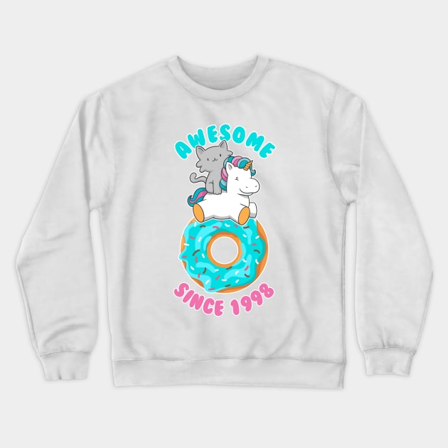 Donut Kitten Unicorn Awesome since 1998 Crewneck Sweatshirt by cecatto1994